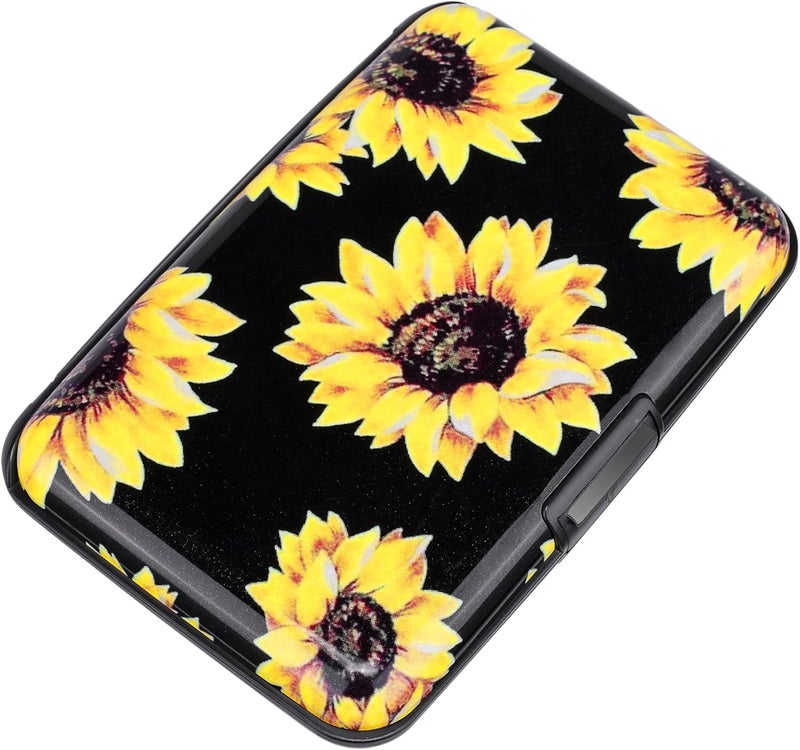 ELFISH Mini RFID Aluminum Wallet Credit Cards Holder Business Card Case Metal ID Case for Men Women (Yellow sunflower) - Image 1